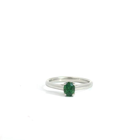 Platinum Oval Cut Green Tsavorite Solitaire Ring