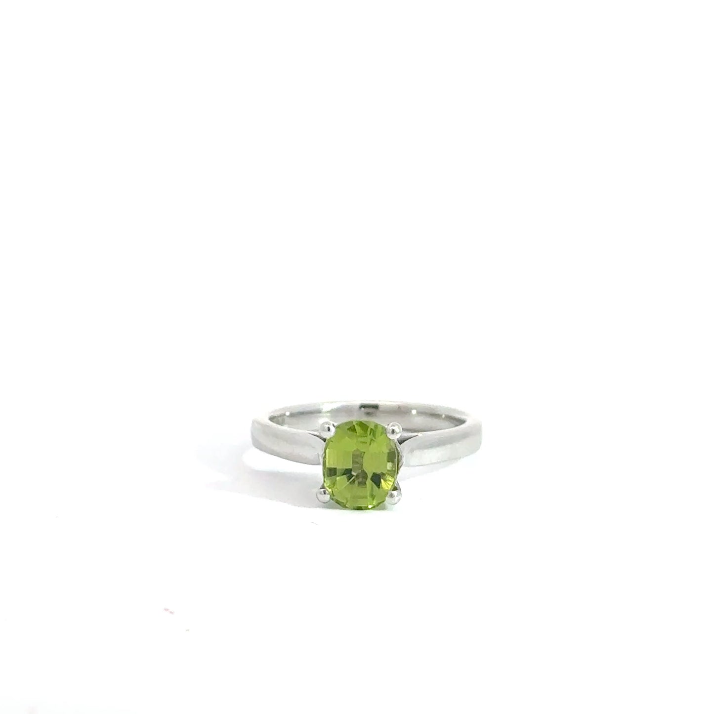 Platinum Cushion Cut Green Peridot Solitaire Ring