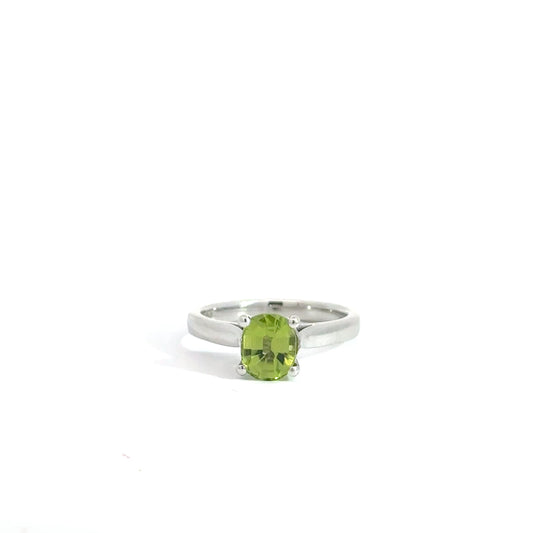 Platinum Cushion Cut Green Peridot Solitaire Ring