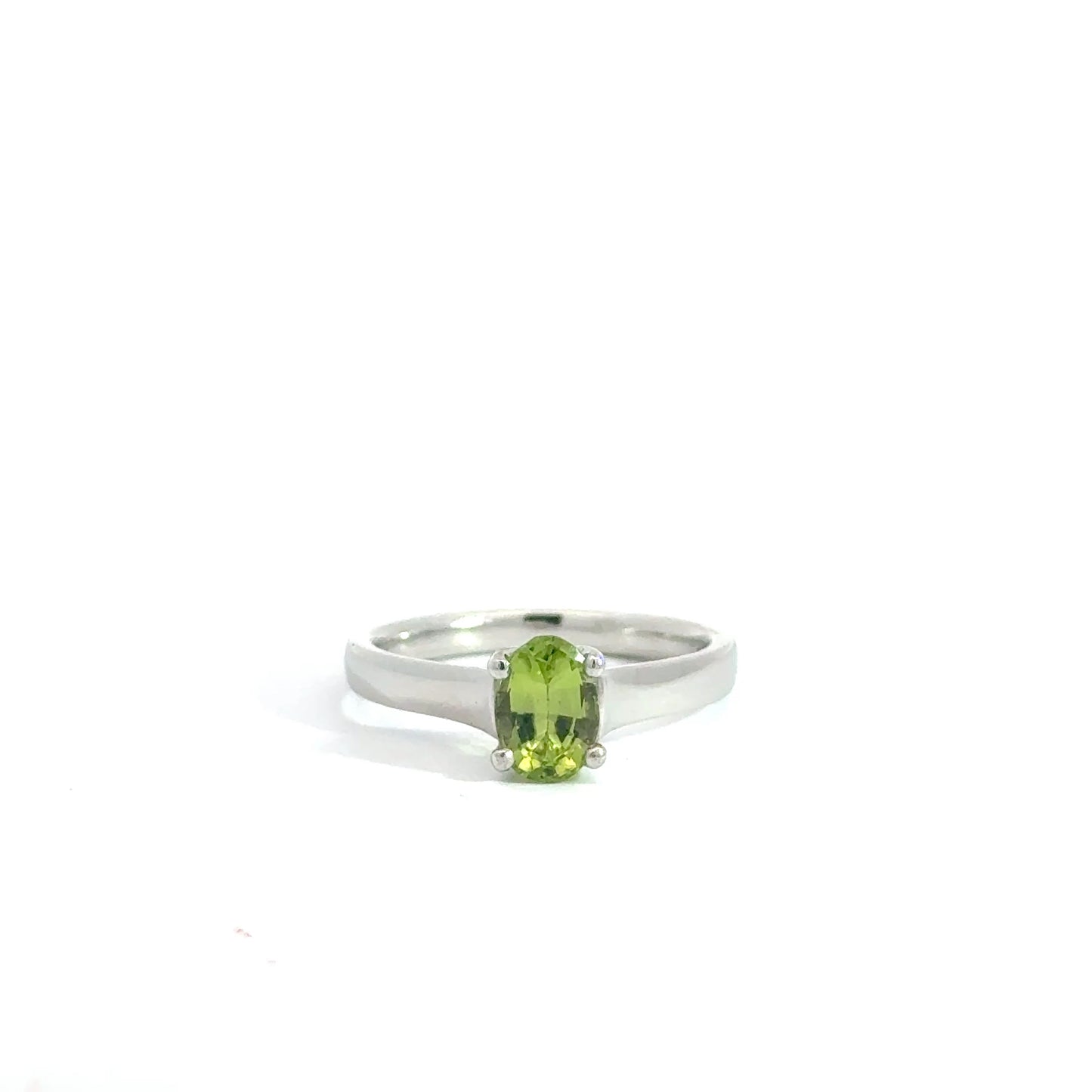 Platinum Oval Cut Green Peridot Solitaire Ring
