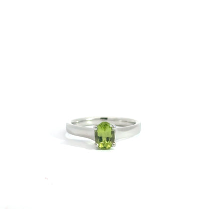 Platinum Oval Cut Green Peridot Solitaire Ring