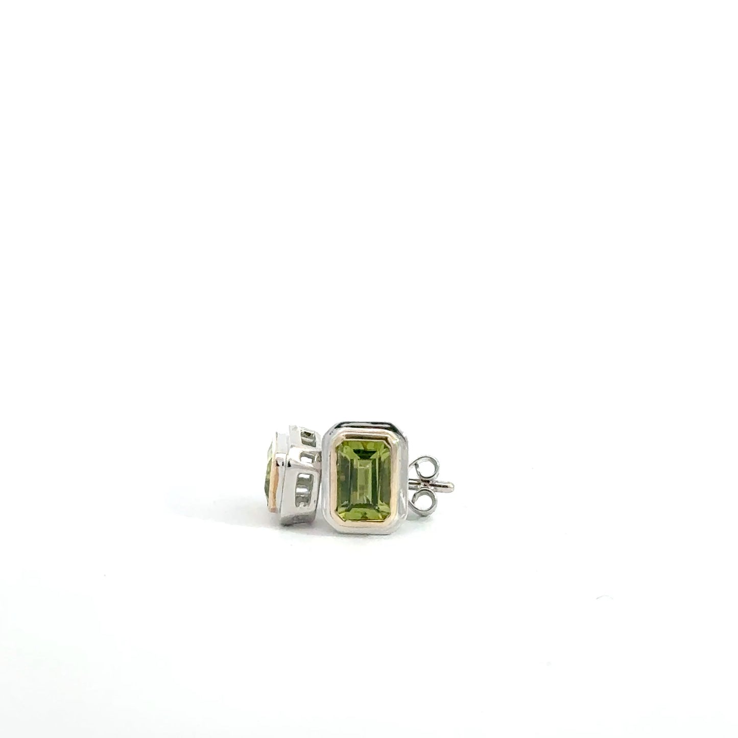 9k White & Yellow Gold Emerald Cut Green Peridot Stud Earrings