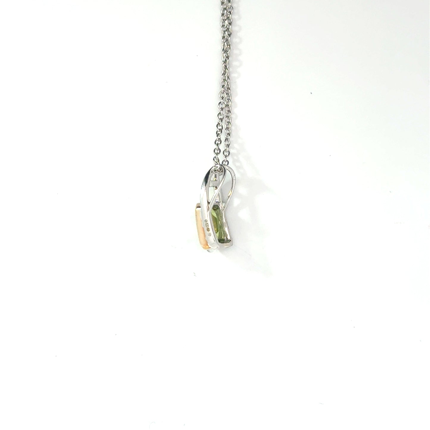 9k White & Yellow Gold Emerald Cut Green Peridot Pendant