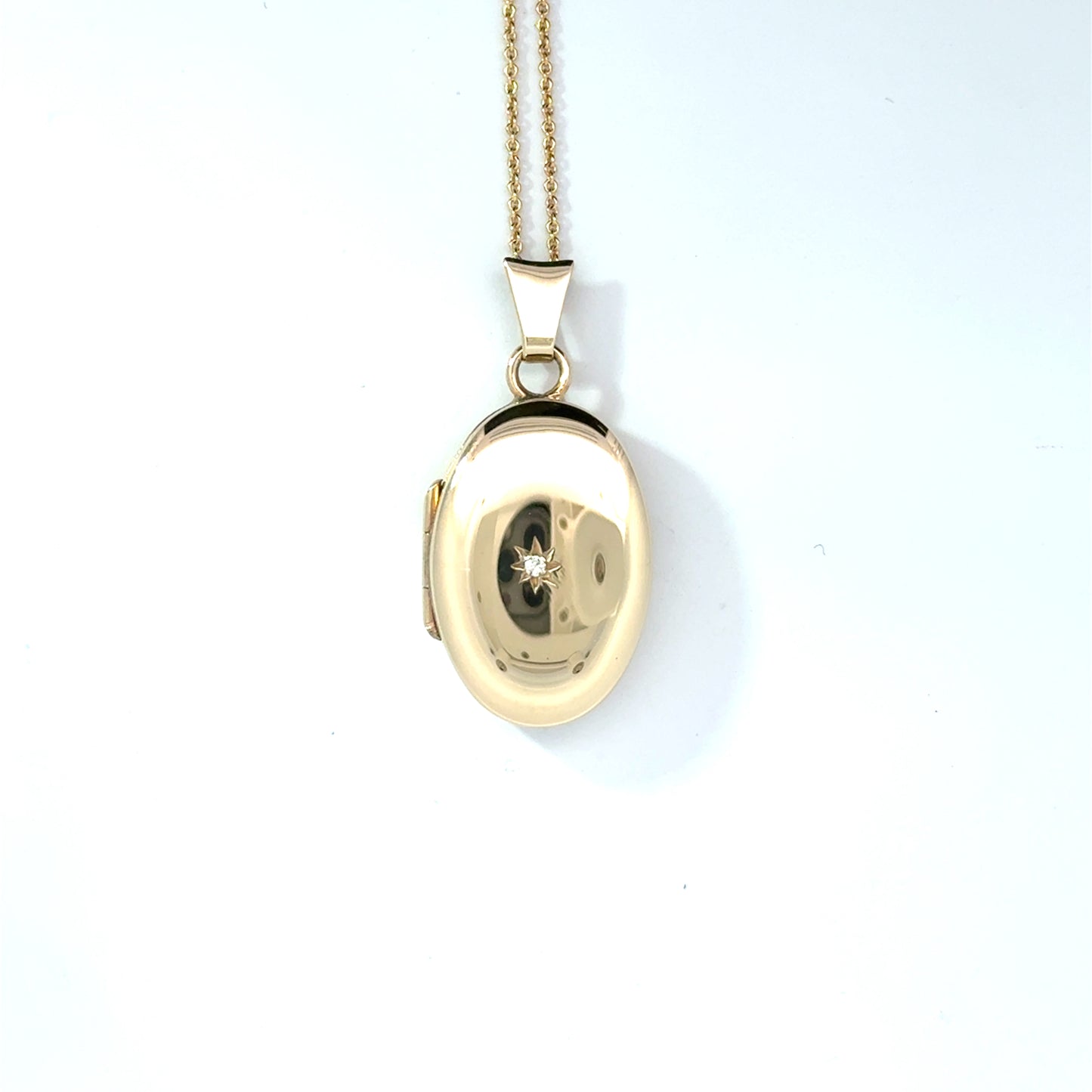 9k Yellow Gold Diamond Set Oval Locket Pendant
