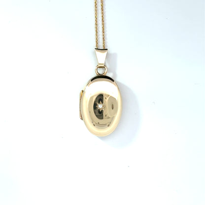 9k Yellow Gold Diamond Set Oval Locket Pendant