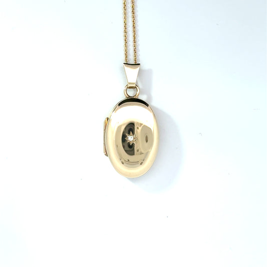 9k Yellow Gold Diamond Set Oval Locket Pendant