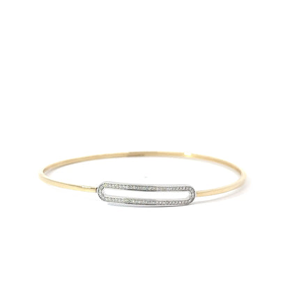 14k Yellow & White Gold 0.15cttw Diamond Oval Link Bangle