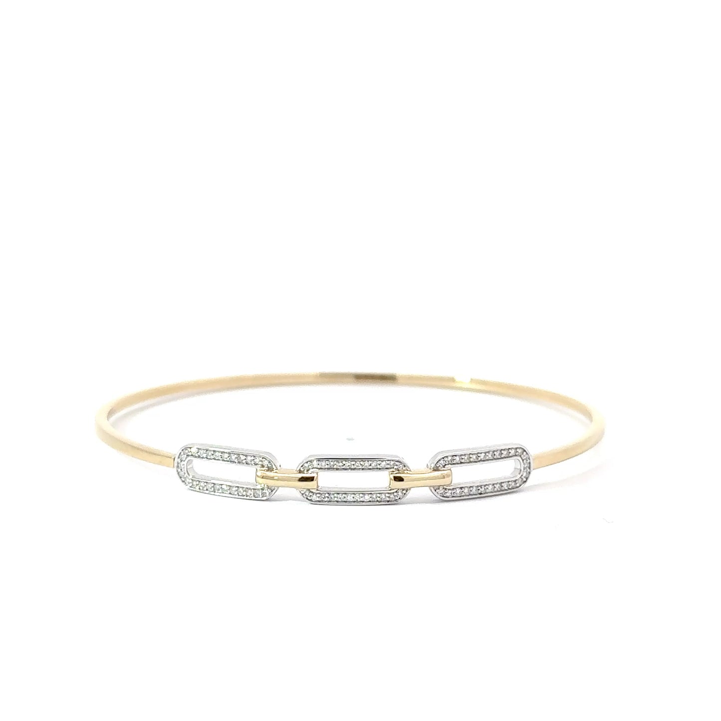 14k Yellow & White Gold 0.18cttw Diamond Oval Link Bangle