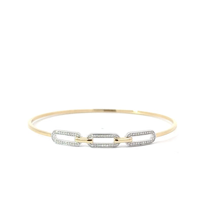 14k Yellow & White Gold 0.18cttw Diamond Oval Link Bangle