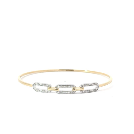 14k Yellow & White Gold 0.18cttw Diamond Oval Link Bangle