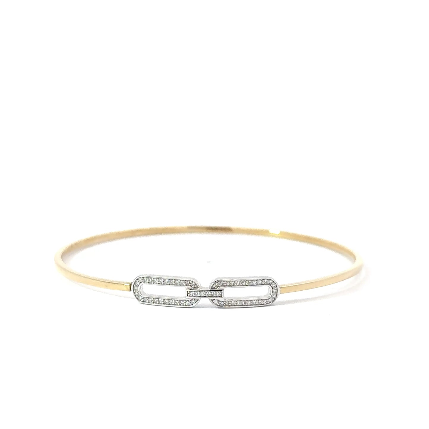 14k Yellow & White Gold 0.15cttw Diamond Oval Link Bangle