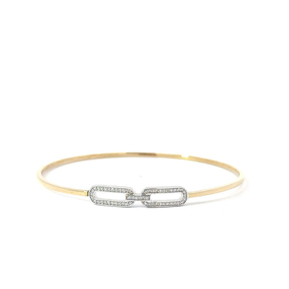 14k Yellow & White Gold 0.15cttw Diamond Oval Link Bangle