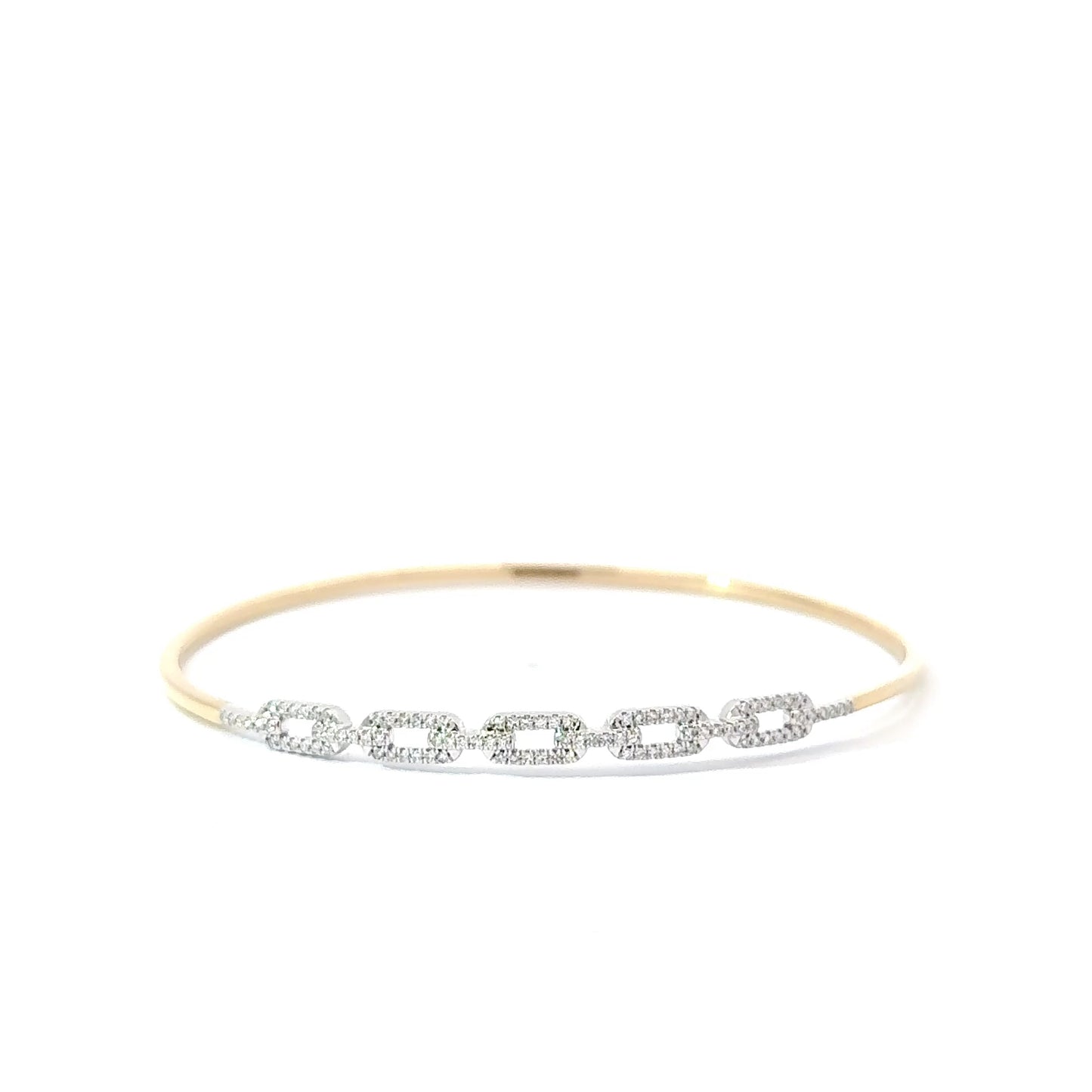 14k Yellow & White Gold 0.24cttw Diamond Oval Link Bangle