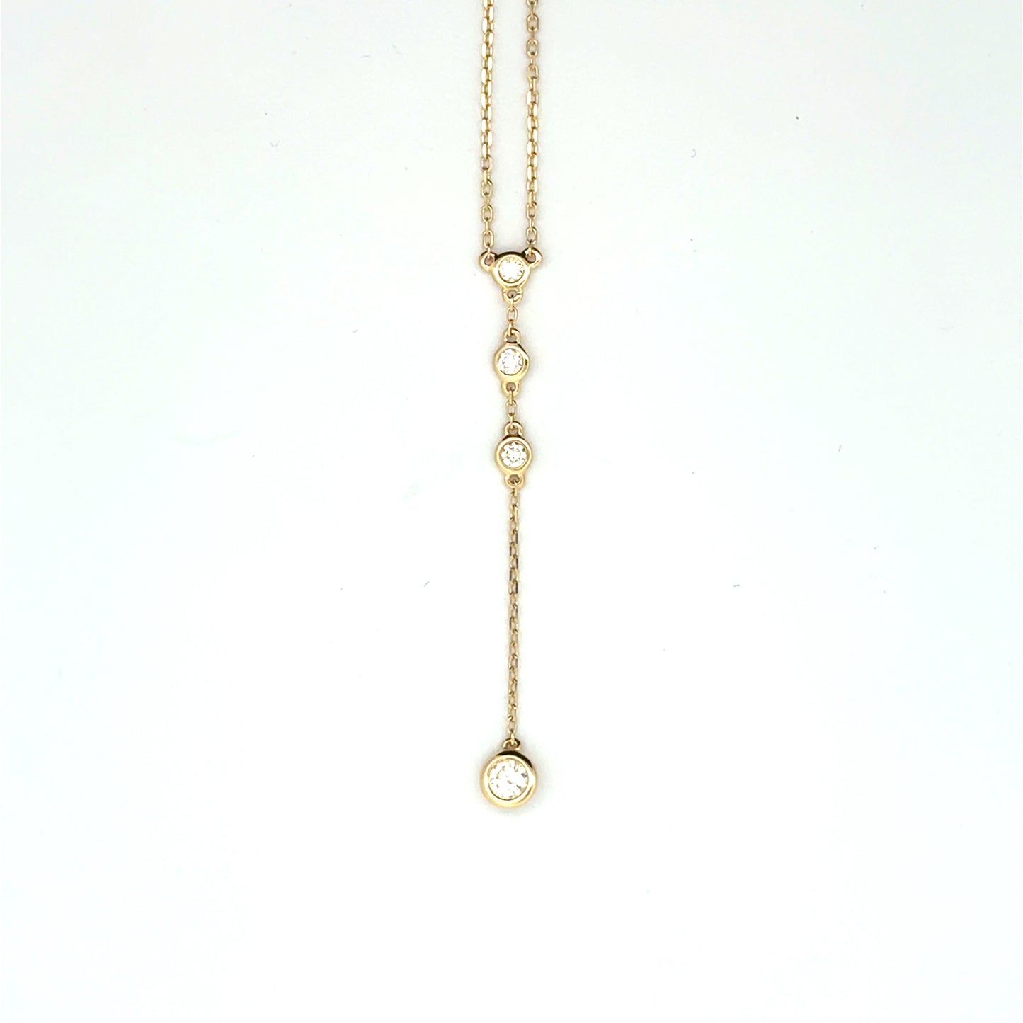 14k Yellow Gold 0.17cttw Diamond Rub Over Y-Shaped Necklet