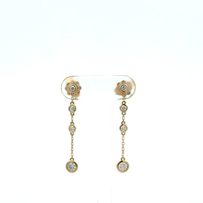 14k Yellow Gold 0.35cttw Diamond Rub Over Drop Earrings