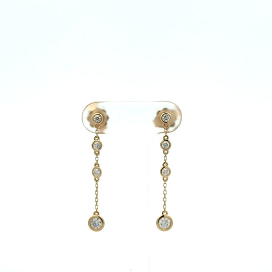 14k Yellow Gold 0.35cttw Diamond Rub Over Drop Earrings
