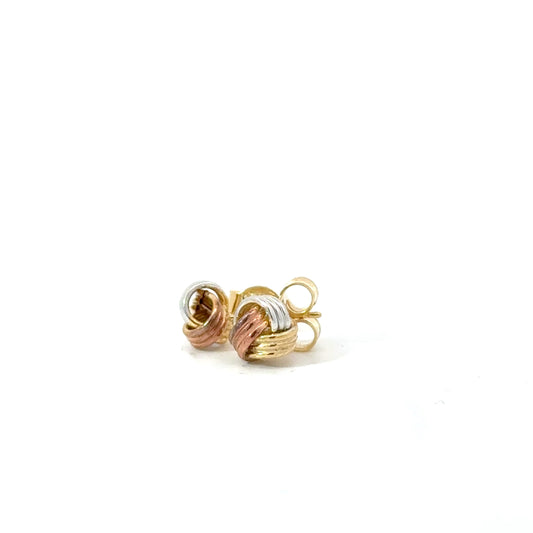 9k Yellow, White & Rose Gold Knot Stud Earrings