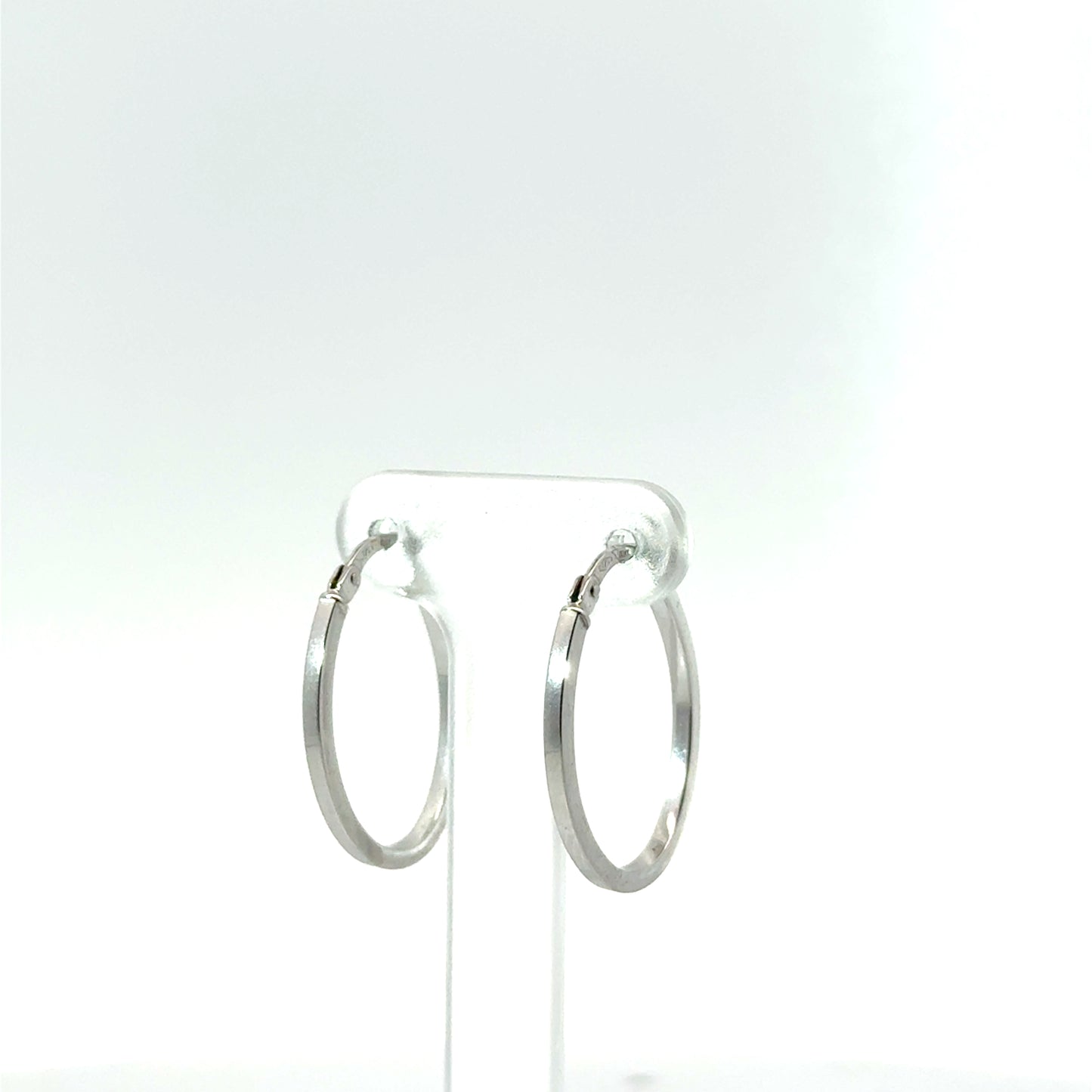 9k White Gold Squared Oval Hoop Earrings