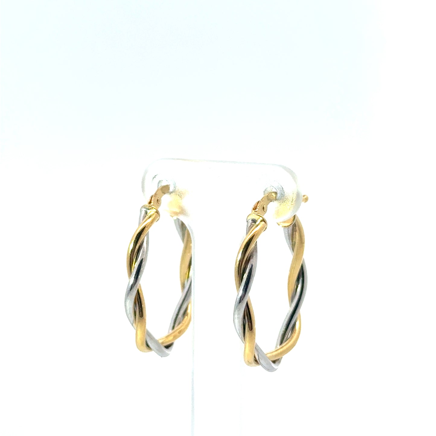 9k Yellow & White Gold Twist Oval Hoop Earrings