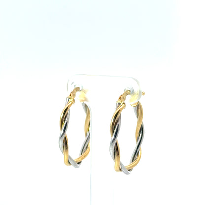 9k Yellow & White Gold Twist Oval Hoop Earrings