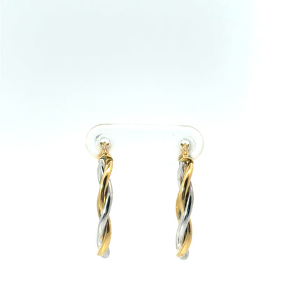 9k Yellow & White Gold Twist Oval Hoop Earrings