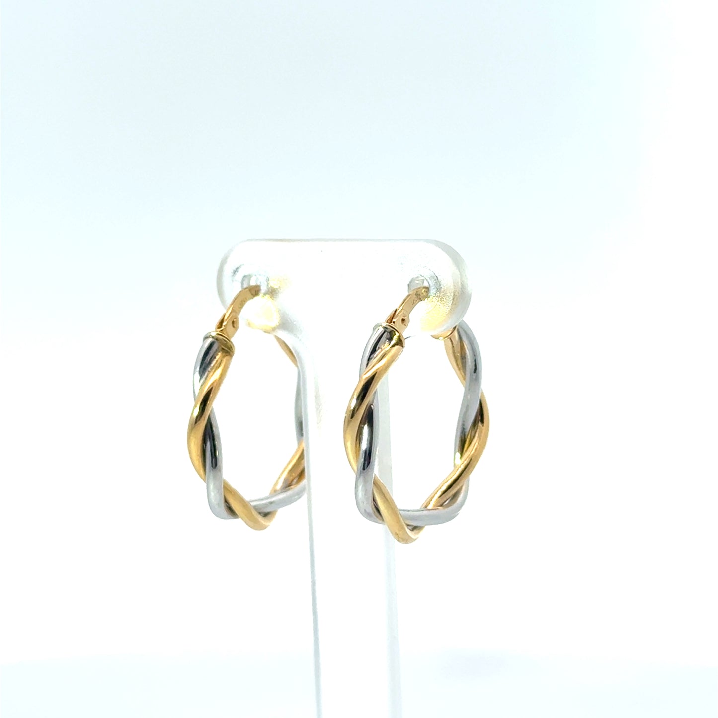9k Yellow & White Gold Twist Hoop Earrings