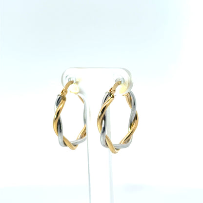 9k Yellow & White Gold Twist Hoop Earrings