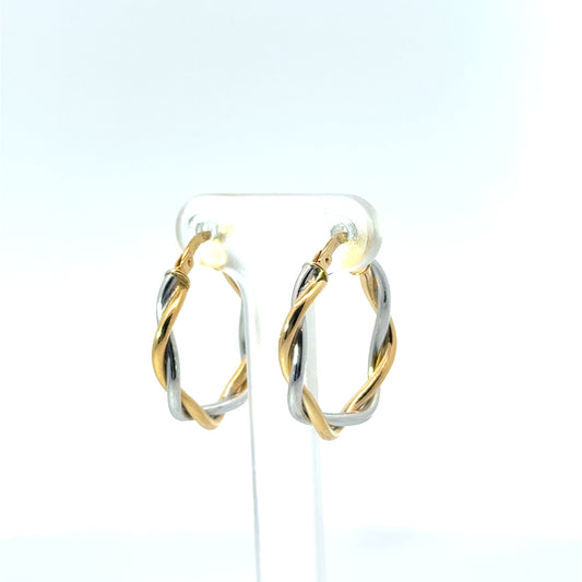 9k Yellow & White Gold Twist Hoop Earrings