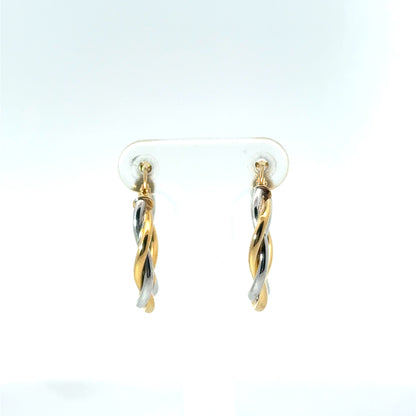 9k Yellow & White Gold Twist Hoop Earrings