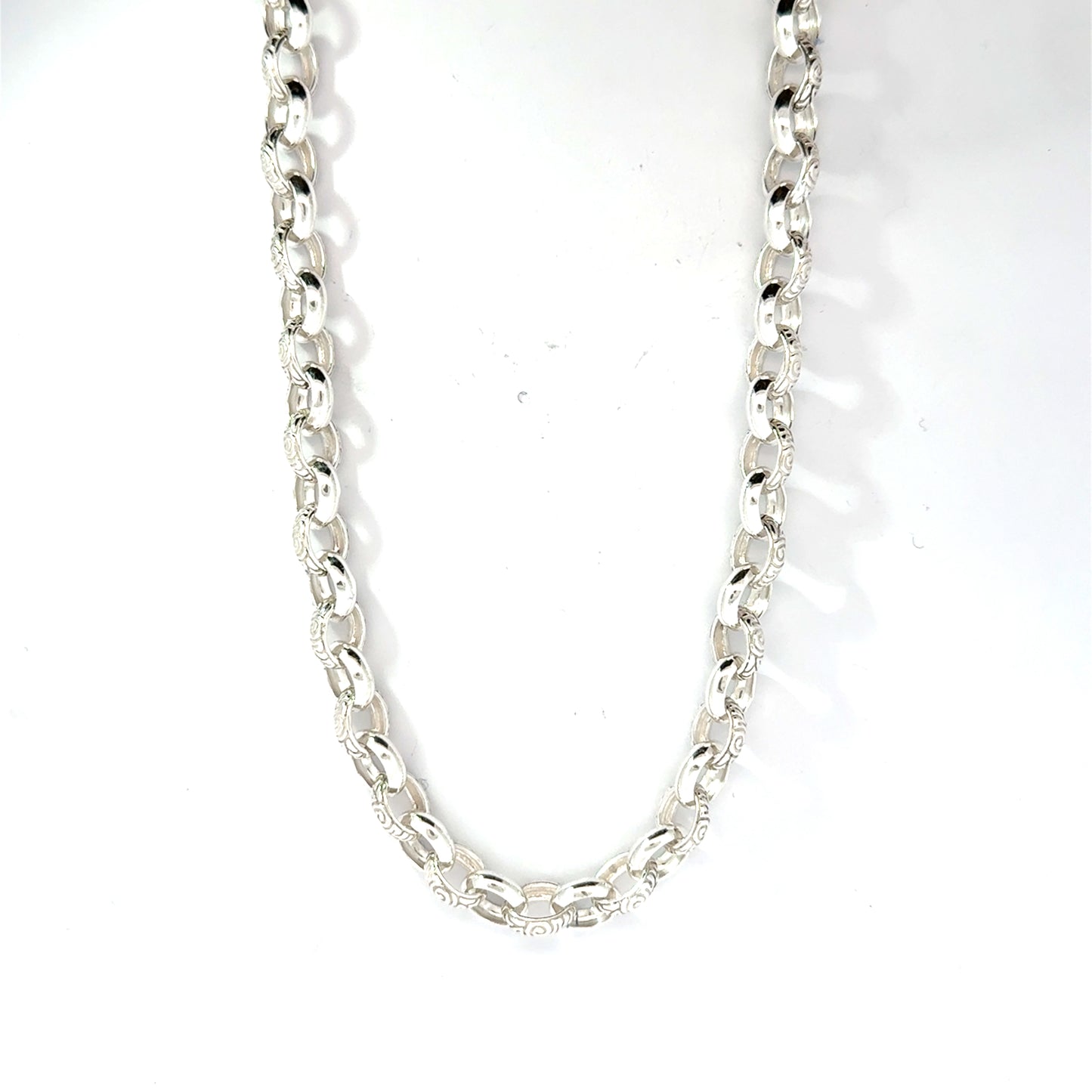 Silver Engraved Pattern Oval Belcher Chain