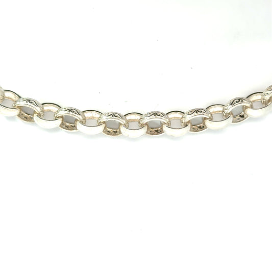 Silver Engraved Pattern Oval Belcher Bracelet