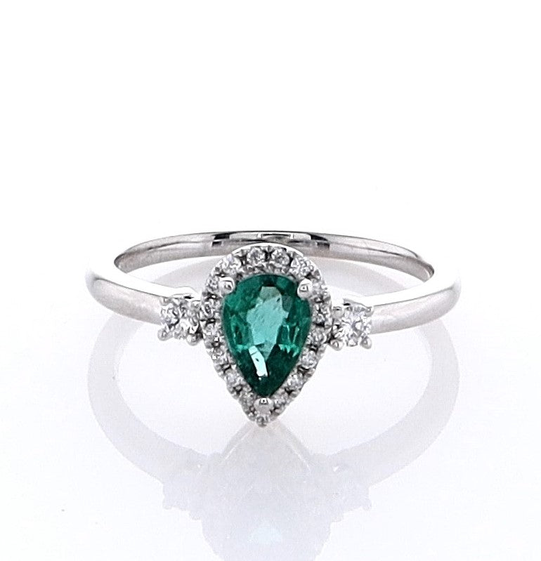 Platinum Pear Shape Emerald Halo Ring