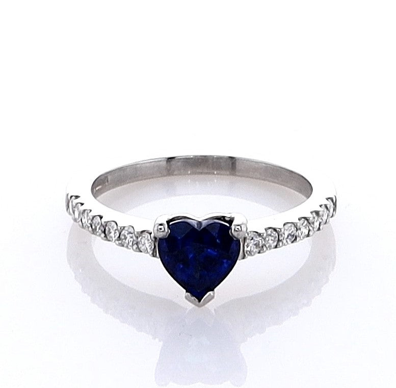 Platinum Heart Shaped Sapphire & Diamond Ring