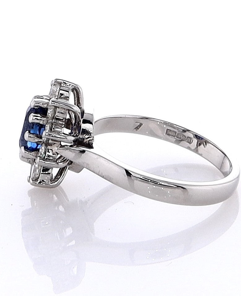 Platinum Oval Sapphire & Diamond Halo Ring