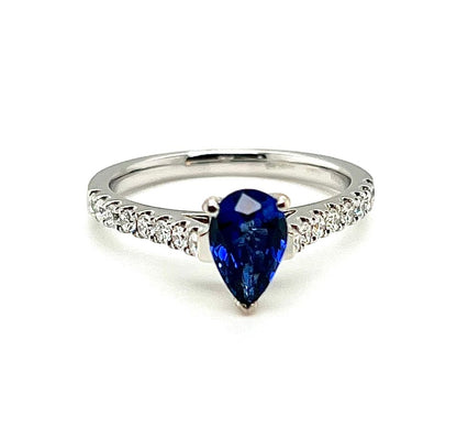 18k White Gold Pear Shape Sapphire & Diamond Ring