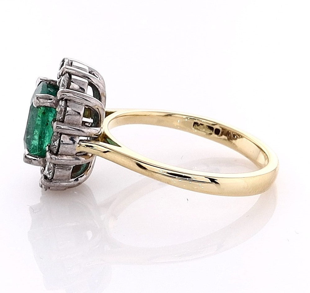 18k Yellow & Platinum Emerald Halo Ring