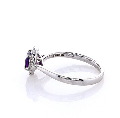 18k White Gold Amethyst & Diamond Halo Ring