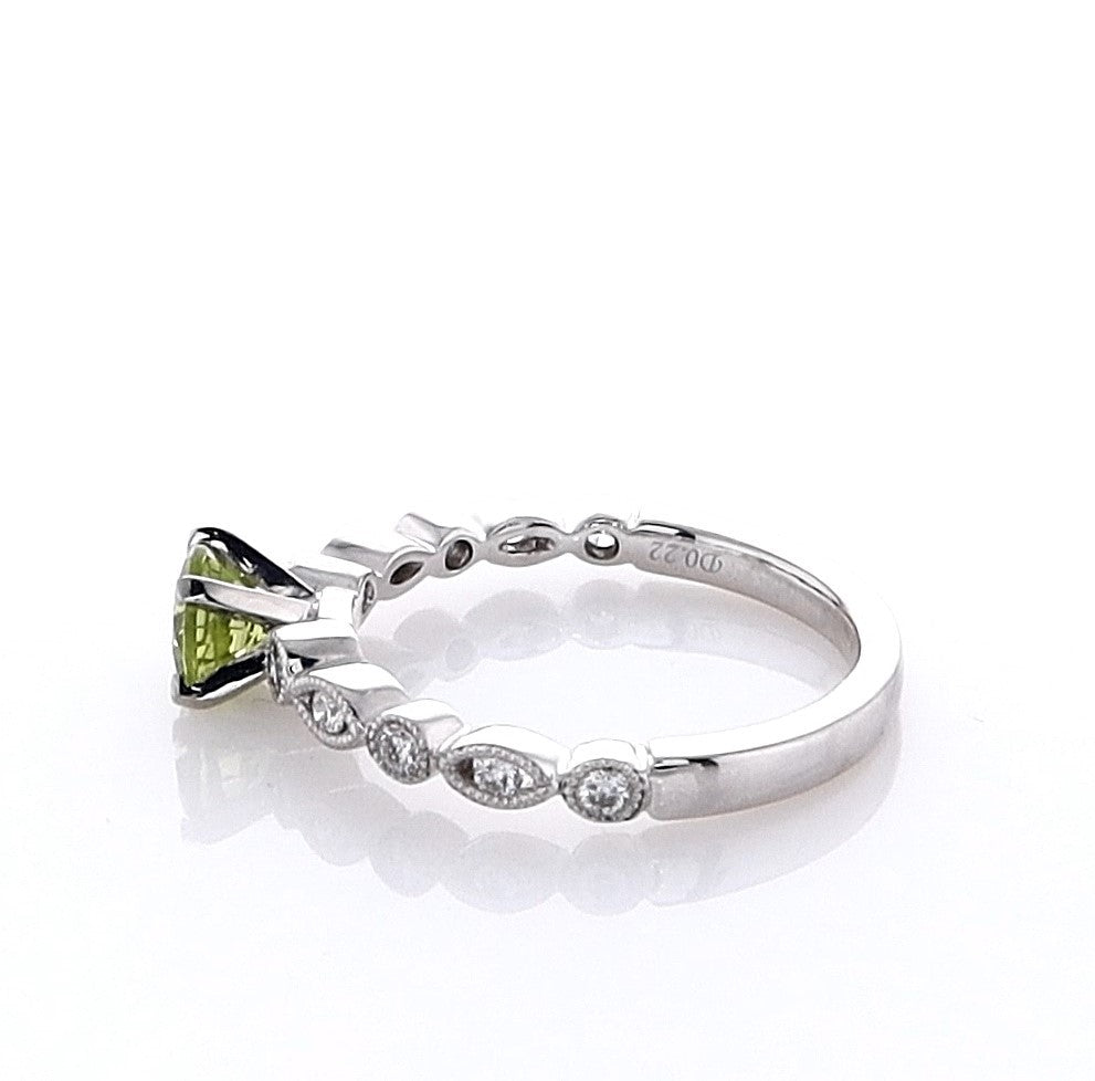 Platinum Round Peridot & Diamond Ring