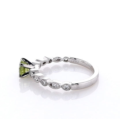 Platinum Round Peridot & Diamond Ring