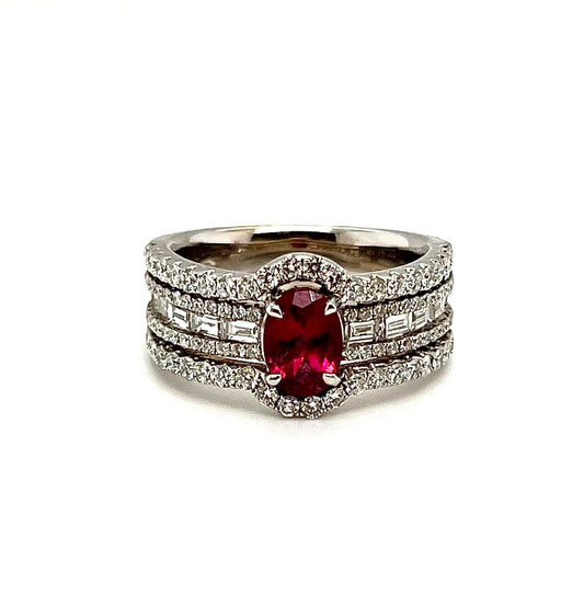 18k White Gold Oval Pink Tourmaline & Multi-Diamond Dress Ring