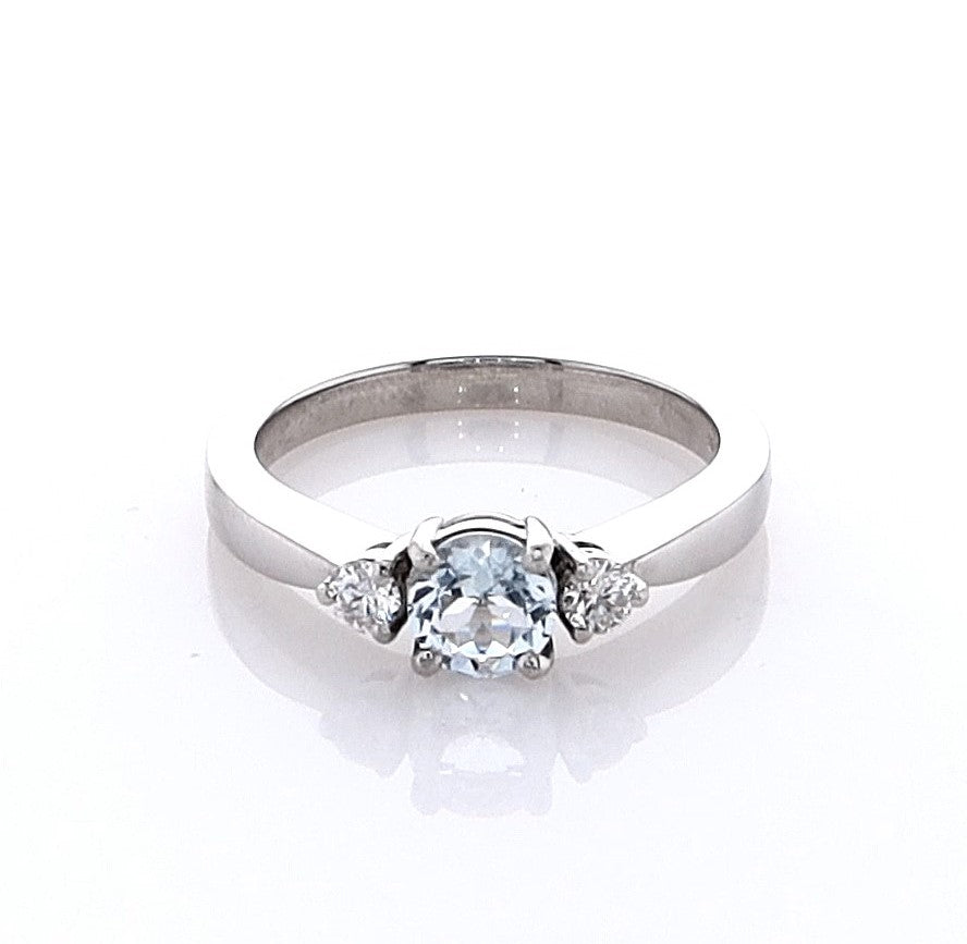Platinum Aquamarine & Diamond Trilogy Ring