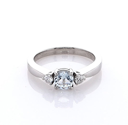 Platinum Aquamarine & Diamond Trilogy Ring