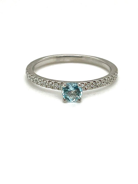 Platinum Blue Topaz & Diamond Ring