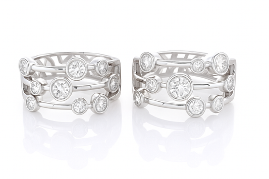 18k White Gold Round Brilliant Rub-Over Earrings