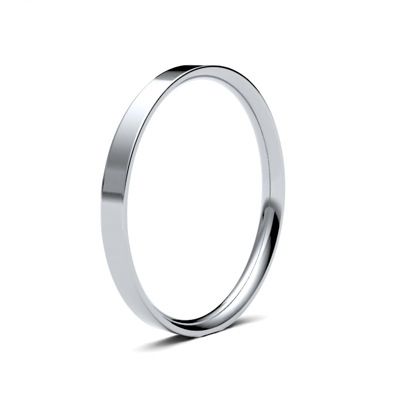 18K White Gold Flat Court 2mm Band