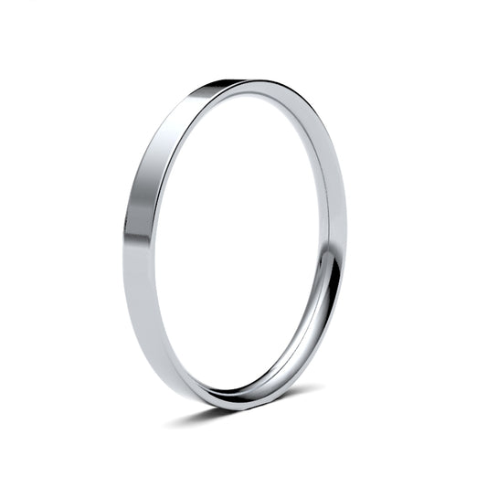 18K White Gold Flat Court 2mm Band