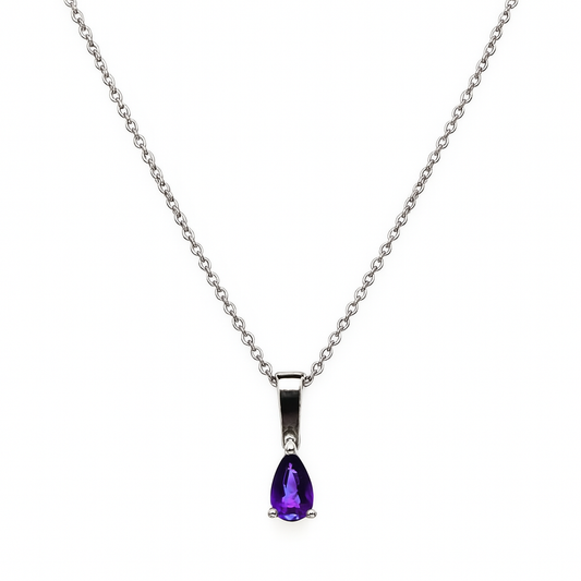 18k White Gold Pear Shape Amethyst Pendant