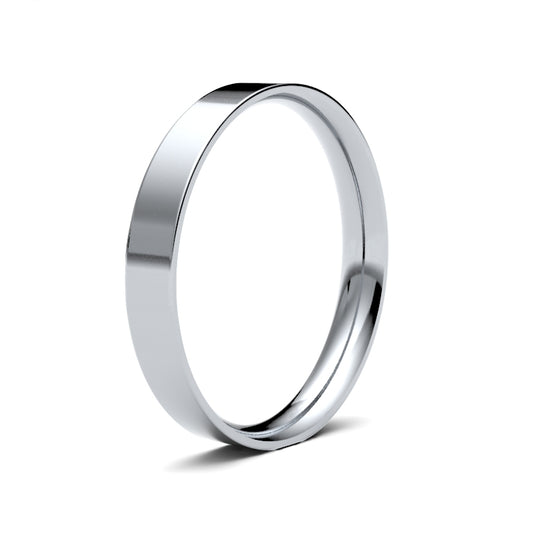18K White Gold Flat Court 3mm Band
