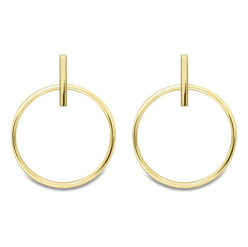 9k Yellow Gold Bar & Circle Drop Earrings