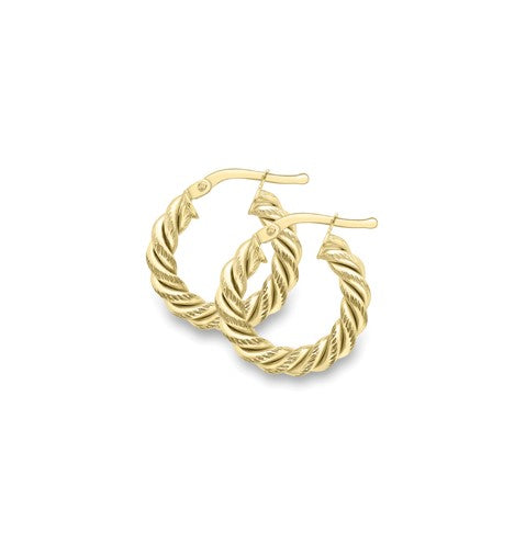9k Yellow Gold Small Twisted Hoop Earrings